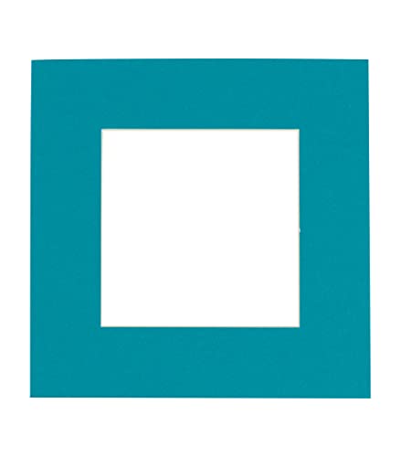 10x10 Mat Bevel Cut for 6x6 Photos - Precut Teal Blue Square Shaped Photo Mat Board Opening - Acid Free Matte to Protect Your Pictures - Bevel Cut for Family Photos, Pack of 1 Matboard Show Kit with