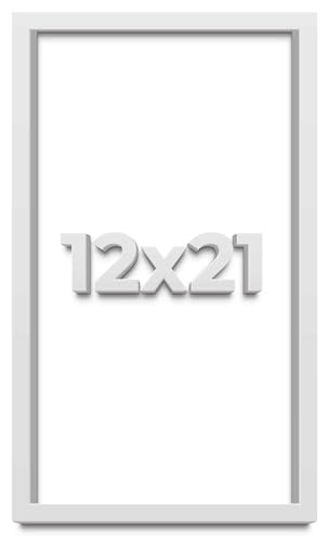 12x21 Shadow Box White Solid Pine Wood Picture Frame with Acid-Free Backing UV Acrylic & Hanging Hardware with 0.75 Inches of Usable Depth and 0.75 Inches Frame Moulding Width
