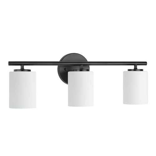 Image of Progress Lighting 3-Light Etched Glass Modern Bath Vanity Light, Replay Collection, Indoor, P2159-31, Textured Black