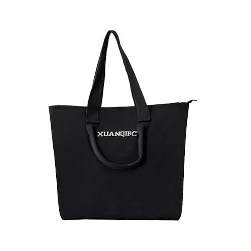 Sacola feminina com alças longas e curtas zíper malha viagem praia piscina grandes bolsas de fim de semana, Preto, 21.65 inches