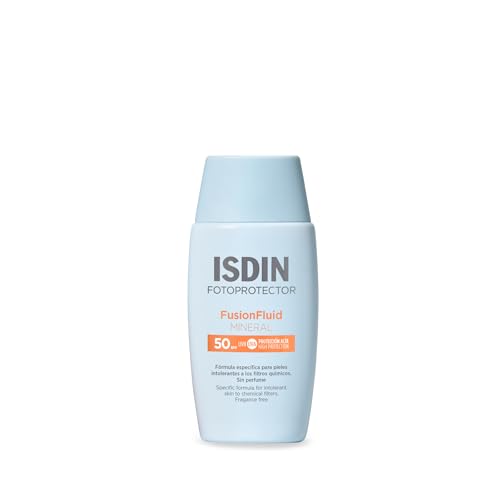 ISDIN Fusion Fluid Mineral SPF 50 (50 ml) | Crème Solaire Visage à l'Acide Hyaluronique et à la Vitamine E | Formule Spécifique pour les Peaux Intolérantes aux Filtres Chimiques