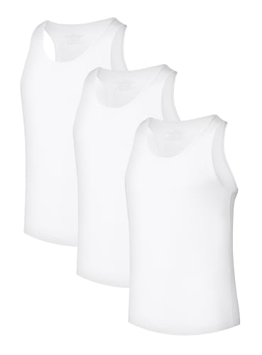 COLORFULLEAF Mens Bamboo Rayon Undershirts White Wife Beaten Men Crew Neck Stretchy Sleeveless Shirts(3White, M)