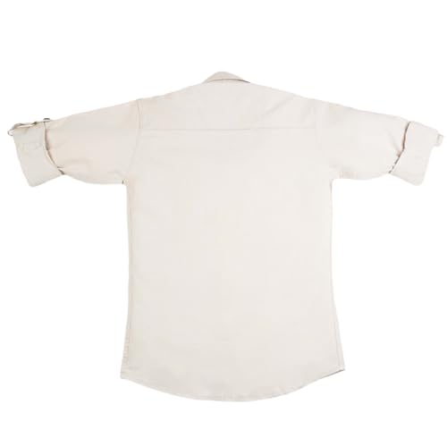 Image of Boys Kids Beige Cotton Shirt, Long Roll-Up Sleeves, Party, Age 2-12 Years