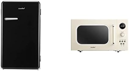 COMFEE 3.3 Cubic Feet Solo Series Retro Refrigerator Sleek Appearance HIPS Interior[Black] CM-M092AAT Retro Microwave with 9 Preset Programs, 0.9 cu.ft, 900W, Apricot