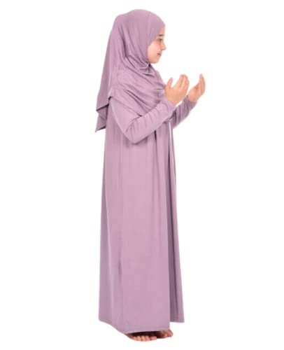 Prien Kids Prayer Dress Muslim Clothes For Girls Long Sleeve Abaya With Hijab Two Piece Maxi Islamic Set Scarf Kaftan Jilbab (Lilac) #TOP1
