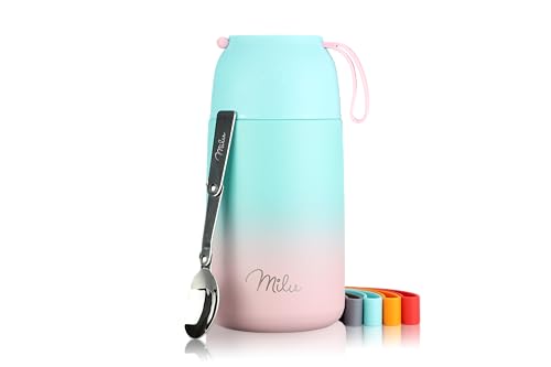 Milu Termo para Comida 800 ml Taza Aislada, Botella de Acero Inoxidable Aislada Alimentos, Beber y sopa de los niños de adultos Térmico (800ml/Menta Rosa)