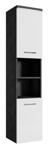 Columna de baño Paso 35 x 35 x 160 cm - Gris Oscuro con HG Blanco - Mueble Columna Colgante con 2 Puertas