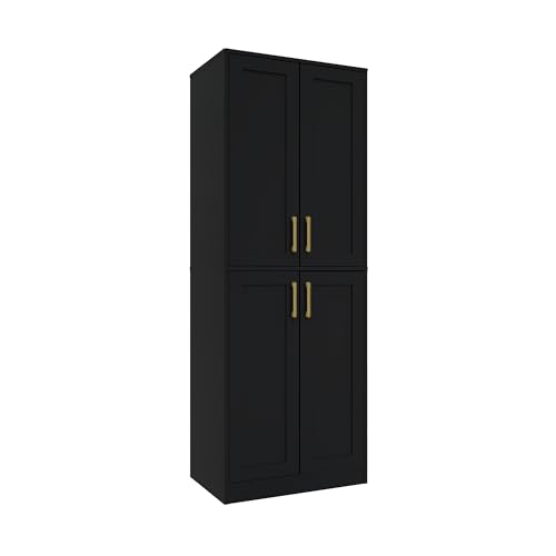 Tall Storage Cabinet with Doors & Shelf for Bathroom, Living Room, Entryway – Black