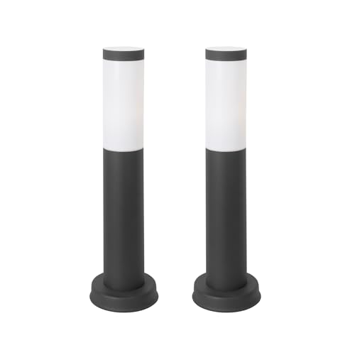 FORLIGHT Koral (2uds) Baliza Exterior para Jardín Resistente al Agua IP55. Poste de Luz para Sendero y Camino. Lámpara Bolardo de Acero Inoxidable Gris Urbano 23W. Farolillo Moderno Zonas de Paso