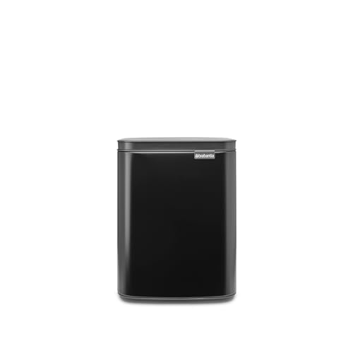 Brabantia Pattumiera Bo 7L - Piccolo ed elegante - Apertura e chiusura soft - Igienico e poco ingombrante - appendibile a parete - Per bagno, toilette, camera da letto - Matt Black