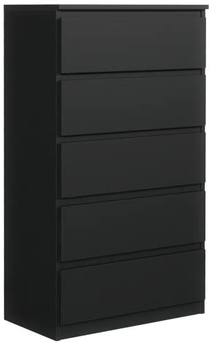 meble masztalerz Kommode Schwarz Matt mit 5 Schubladen 70 cm, Sideboard Wohnzimmer, Kommode Schlafzimmer H: 124,5 cm, B: 70 cm, T: 39 cm Kommode mit Schubladen, Schubladenschrank