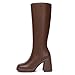 Athlefit Brown Boots Women Fall Knee High Platform Boots Waterproof Leather Chunky Blocked Booties Size 8