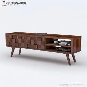 Image of DecorNation Elegant Brown TV Table with Ample Storage: Discover the Panos Wood Storage TV Table with Dual Drawers(55''x14''x18, Dark Brown)