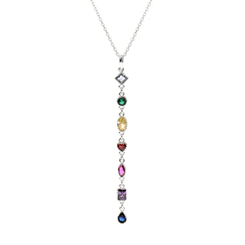 Bellitia Jewelry Collier pendentif en argent sterling 925 avec zircone cubique multicolores pour femme, collier ras du cou à pompons avec chaîne réglable
