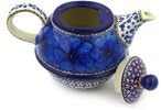 Polmedia Polish Pottery Tea or Coffee Pot UNIKAT - Cobalt Poppies Pattern Handmade in Boleslawiec Poland by Ceramika Artystyczna + Certificate of Authenticity