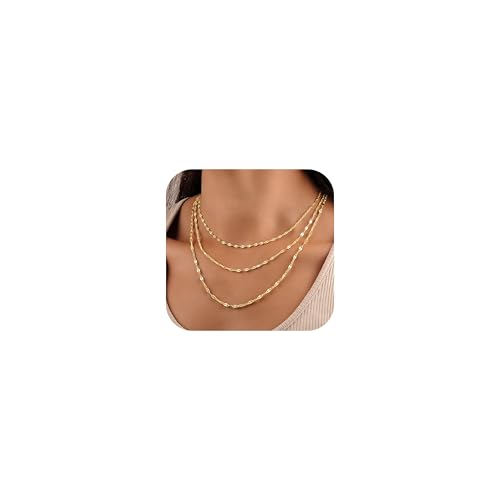 Turandoss Gold Layered Necklaces for Women Dainty 14K Gold Plated Chain Set