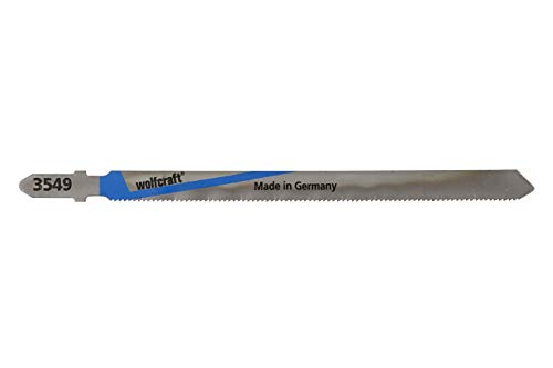 Wolfcraft 3549000 3549000-2 Hojas de Sierra de calar vástago en T/HSS/chapas de Acero 1-3mm, Metales no férreos, Aluminio/Corte Fino/también para multisierra Bosch, Kress, 107mm, Set de 2 Piezas