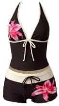 Y2k Vintage 2-częściowy zestaw bikini wiązana na szyi tankini top z szortami dla kobiet