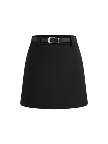CIDER Mini Skirt with Belt Solid Mid Waist Regular Fit Skirt Short Bottoms Casual Daily Skirt