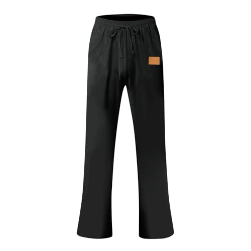 Linen Pants Mens Casual Linen Loose Fit Straight-Legs Elastic Drawstring Waist Summer Beach Yoga Long Pants2