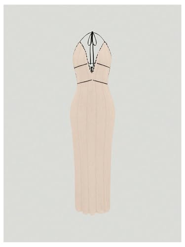Image of SOLY HUX Women's Tie Backless Maxi Halter Dress Deep V Neck Sleeveless Knit Elegant Dresses