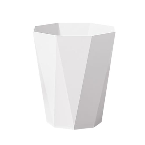 Polygon Small Plastic Bin, Slim Waste Paper Bin Wastebasket Garbage Container for Desktops, Office, Bedroom - Lightweight Recycling Trash Can with Smooth Finish 21x24cm (White)