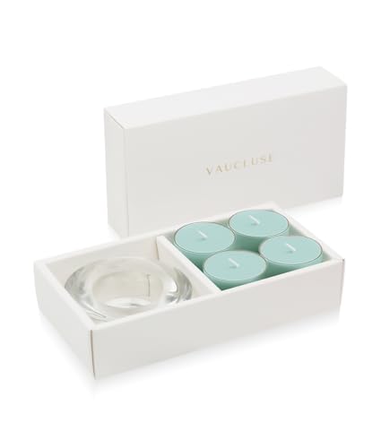 8 VAUCLUSE Ocean Scented Tealight Candles & 1 Glass Holder Set - Refreshing Coastal Aroma, Elegant Design, Eco-Friendly, Ideal for Serene & Tranquil D?cor