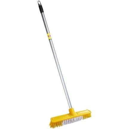 Push Broom with Long Handle, Bristles 30 cm, Yellow and Grey