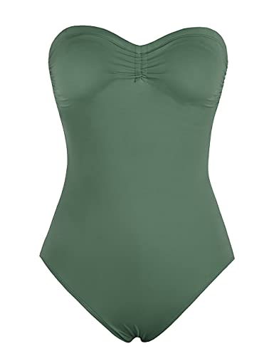 Hilor Women's One Piece Swimsuits Bandeau Bathing Suits Halter Monokinis Swimwear Army Green 8 #TOP1