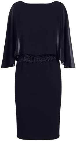 APART Fashion Damen Etuikleid, Rundhalsausschnitt vorne und V-Rücken, knielanges Kleid, Chiffon-Cape-Overlay, Slim Fit Cocktailkleid, Spitzenmieder, formelles Hochzeitsgastkleid