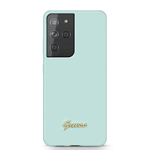 GUESS GUHCS21LLSLMGLB Coque pour S21 Ultra G998 en Silicone Bleu avec Logo en métal