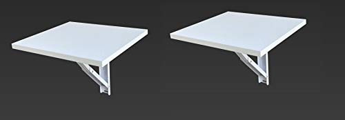 Image of Compal Wall Mounted Folding Coffee and Tea Table, Drop-Leaf Folding Bed Side Table and Study for Home, Living Room, Office Table Desk Workstation Computer Side Desk, Trestle Desk (White, Pack of 2)