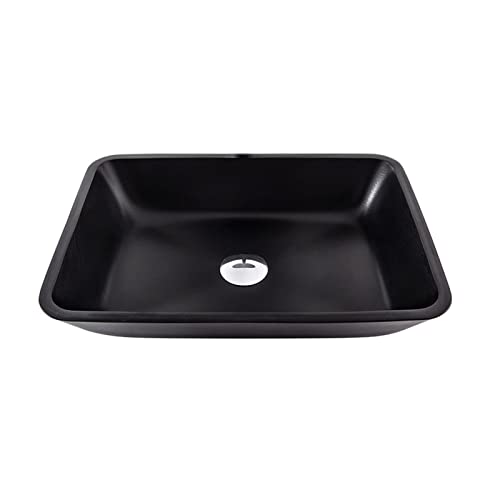 Lavabo De Baño De Vidrio Negro Mate, Instalación sobre Encimera, Lavabo Rectangular para Tocador, Lavabo Artístico con Desagüe Emergente De Latón, para Guardarr