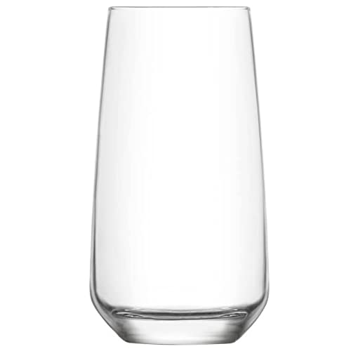 Tradineur Lal Lot de 6 Tasses Verres Hauts en Verre avec Base Épaisse, Résistants au Lave-Vaisselle, Boissons Gazeuses, Eau, 14,5 x 7,5 cm, 480 ml