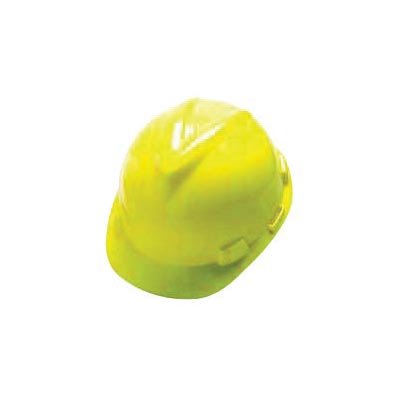 MSA Yellow V-Gard Polyethylene Standard Slotted Cap Style Hard Hat With Fas Trac 4 Point Ratchet Suspension