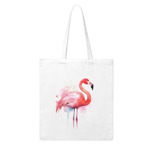 Pink Flamingo Watercolor Large Canvas Tote Bag Cute Travel Shoulder Bag Reusable Washable Shopping Grocery Bags For Women Men