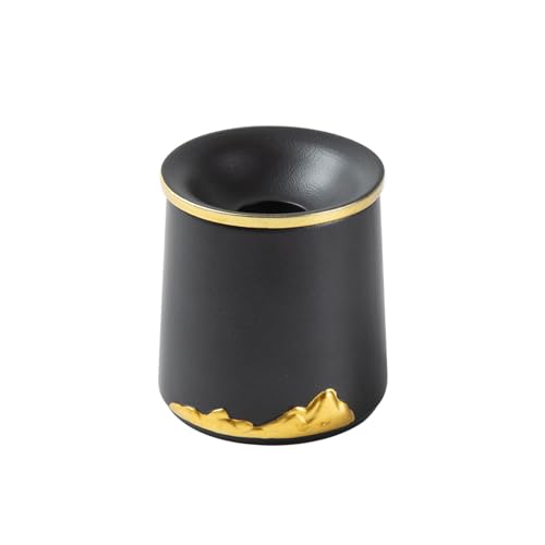 Cenicero de cerámica negra con tapa, cenicero para uso interior o exterior, cenicero con embudo antipolvo para hogar, oficina, mesa, exterior, patio, balcón, negro 1