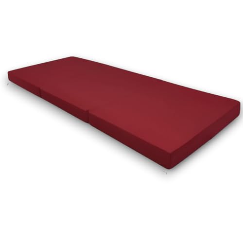 Image of ATOOTFUSION Maroon Colored 3 Fold Tri Folding Medium Hard EPE Foam 2 Inch Thickness Floor Light Weight Foldable Movable Cot Mattress, Bed Mattress for Travel, Picnic, Yoga Mat (72X35X2 Inches)