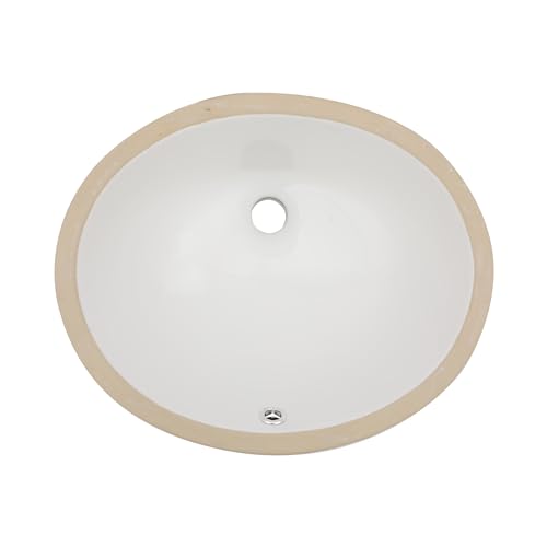 Fulorni - Fregadero de baño ovalado de 18 x 15 pulgadas, ovalado, porcelana blanca, cerámica, debajo del mostrador, lavabo con desbordamiento