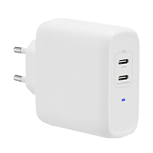 Amazon Basics Cargador de pared USB-C de 2 puertos, 68 W, GaN, para portátiles, tabletas y teléfonos con alimentación, blanco (sin PPS), 6,6 x 2,94 x 6,24 cm