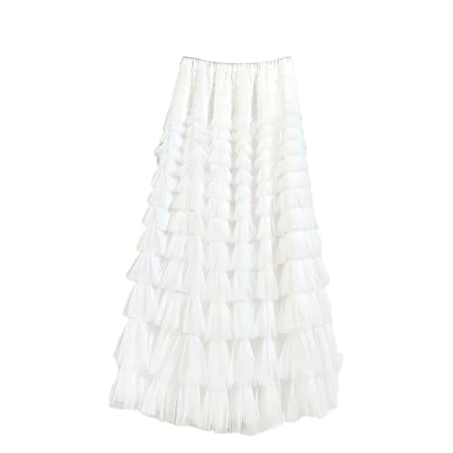 Women Layered Ruffles Mesh Sheet Midi Long A Line Skirts