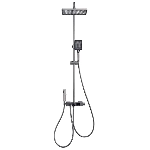 JOZZY Grifo/grifo, sistema de ducha con pantalla de temperatura, juego de grifo de ducha montado en la pared, juego combinado de ducha de lluvia gris pistola y kit de moldura de ducha con boquilla de