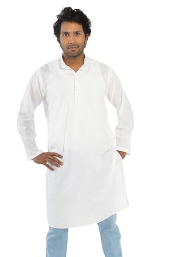 Indian Asian Unisex White Cotton Chikankari Kurta | Party Festive Ethnic Wear | Traditional Kaftan Split Shirt