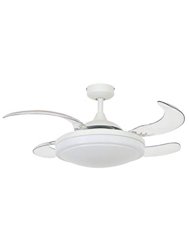 FANAWAY Evora Plafondventilator met licht (2 x E27) en afstandsbediening, 51,5 W, wit, 94 cm diameter, 42 cm ingeklapt