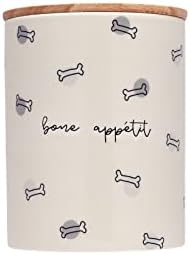 Pearhead Bone Appetite Treat Jar, Ceramic and Wood Pet Treat Canister, Modern Neutral Color Home Kitchen Accessories, Dishwasher Safe, Silicone Seal Lid For Freshness, Dog Biscuit Storage