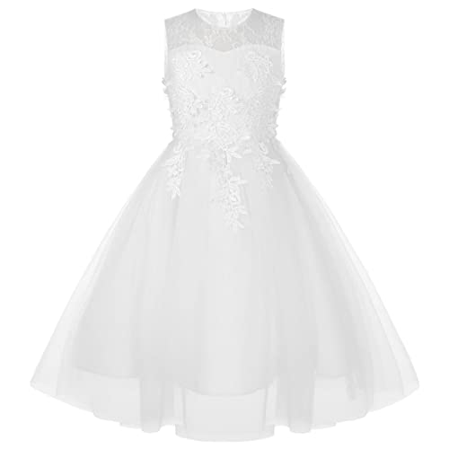 dPois Blanche Robe Soirée Fille Enfant Robe Demoiselle d'honneur pour Mariage Cérémonie Party Banquet Robe Princesse Anniversaire Fête 1-16 Ans H Blanc 9-10 Ans