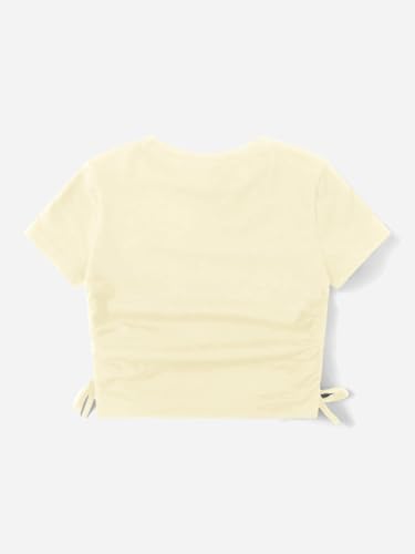 Image of SHENHE Girl's Mushroom Print Short Sleev Crop Tops Ruched Drawstring Tee T Shirts