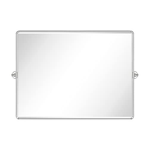 Image of TEHOME Pivot Mirror Chrome Tilt Bathroom Vanity Mirror Black Metal Framed Rectangle Horizontal Tilting Beveled Vanity Mirrors, Overall 44.12 x 30 inches (Mirrror 40 x 30 inches)