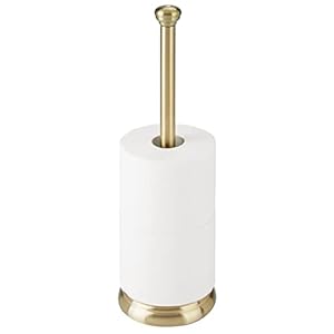 mDesign – Toiletrolhouder – ideaal voor badkamers – metaal/eigentijds/vrijstaand/ruimte voor 3 extra rollen – zacht messing