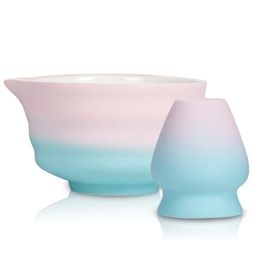 GOMETY Tazón de té matcha tradicional de 2 piezas, cuenco de té matcha de cerámica de 18 oz, cuenco de matcha chawan, cuencos de té para matcha, tazón de cerámica Matcha para la ceremonia de matcha